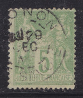 FRANCE Timbre Oblitéré N° 102, Type Sage 5c Vert-jaune Type 1 - 1898-1900 Sage (Type III)