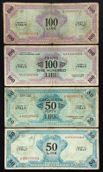 50 + 100 AM LIRE 1943 SERIE Italiana B.E.P. + 50 + 100 Lire Bilingue A.......B LOTTO 2855 - Ocupación Aliados Segunda Guerra Mundial