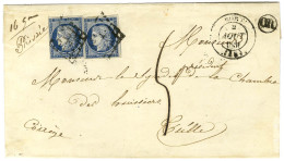 Grille / N° 4 (2) Bleu Foncé Càd T 14 BORT (18) Sur Lettre 3 Ports (16 Grammes) Insuffisamment Affranchie Pour Tulle, Ta - 1849-1850 Cérès