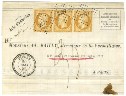 PC 2459 / N° 13 Bistre Orangé Bande De 3 (1 Ex Def) Càd T 22 PLEURS (49) Sur Lettre Territoriale 2 Ports Insuffisamment  - 1853-1860 Napoléon III