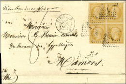 Losange A / N° 13 Nuance Citron (bloc De 4, 1ex Filet à Peine Effleuré) Càd A PARIS A / * Sur Lettre 3 Ports Insuffisamm - 1853-1860 Napoléon III