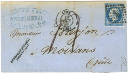 PC 1818 / N° 14 Càd T 15 LYON (68) Sur Lettre 2 Ports Insuffisamment Affranchie Pour Moirans, Griffe Noire AFFRANCHISSEM - 1853-1860 Napoleon III