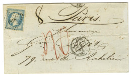 PC 1818 / N° 14 Bleu Laiteux Bdf Càd T 15 LYON (68) 4 JUIL. 54 Sur Lettre 2 Ports (8 Grammes) Insuffisamment Affranchie  - 1853-1860 Napoléon III.