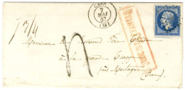 PC 578 / N° 14 Càd T 15 CAEN (13) Sur Lettre 2 Ports (7 Grammes 1/4) Insuffisamment Affranchie Pour Mortagne, Griffe Rou - 1853-1860 Napoléon III.