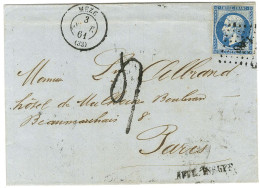 PC 1988 / N° 14 (froissure) Càd T 15 MEZE (33) Sur Lettre 2 Ports Insuffisamment Affranchie Pour Paris, Taxe Tampon 4 De - 1853-1860 Napoleon III