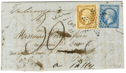 PC 2437 Très Faiblement Apposé / N° 13 + 14 Sur Lettre 2 Ports Insuffisamment Affranchie Pour Paris Réexpédiée à Passy,  - 1853-1860 Napoléon III