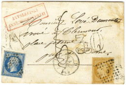 Losange C / N° 13 + 14 (filet Effleuré) Càd D PARIS D * Sur Lettre 2 Ports (8 Grammes) Insuffisamment Affranchie Pour Cl - 1853-1860 Napoléon III