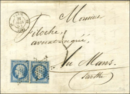 Etoile / N° 15 (2) Les 2 Ex Belles Marges Càd PARIS (60) Sur Lettre 3 Ports Insuffisamment Affranchie Pour Le Mans, Taxé - 1853-1860 Napoleon III