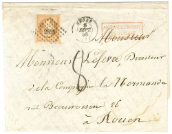 PC 2855 / N° 16 (def) Càd T 15 SEDAN (7) Sur Lettre 3 Ports Insuffisamment Affranchie Pour Rouen, Taxée 8 Au Tampon. 185 - 1853-1860 Napoleon III