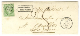 GC 2777 / N° 20 Càd T 15 PAMIERS (8) Sur Lettre Territoriale Insuffisamment Affranchie Pour Aiguillon, Taxée 25. 1864. - - 1862 Napoléon III.