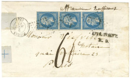 GC 1552 / N° 22 Bande De 3 Càd T 15 FORGES (74) Sur Lettre 3 Ports Insuffisamment Affranchie Pour Paris. Au Recto, Griff - 1862 Napoléon III