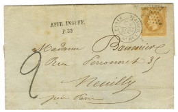 Etoile 33 / N° 28 Càd PARIS / BT DE L'HOPITAL Sur Lettre Insuffisamment Affranchie Pour Neuilly. Au Recto, Griffe Noire  - 1863-1870 Napoléon III. Laure