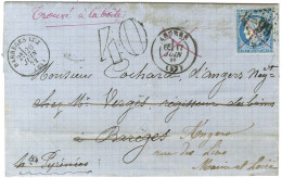 GC 99 / N° 60 Càd T 17 ANGERS (47) Sur Lettre Pour Barèges Retournée à Angers, Au Recto Taxe 40 DT Et Mention Manuscrite - 1871-1875 Ceres