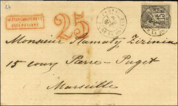 Càd PARIS / PL. DE LA BOURSE 9 DEC. 77 / N° 77 Sur Lettre Insuffisamment Affranchie Pour Marseille. Au Recto, Griffe Rou - 1876-1878 Sage (Type I)