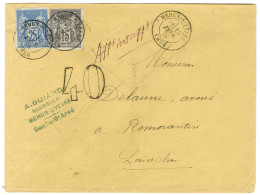 Càd T 18 MEHUN-S-YEVRE / CHER / N° 77 + 79 Sur Lettre Insuffisamment Affranchie Pour Romorantin. Au Recto, Taxe 40 DT. 1 - 1876-1878 Sage (Type I)