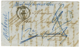 Càd T 15 METZ (55), Taxe 30 DT Bleue Sur Lettre Insuffisamment Affranchie Pour Stuttgart Taxée 12. 1857. - TB. - Andere & Zonder Classificatie