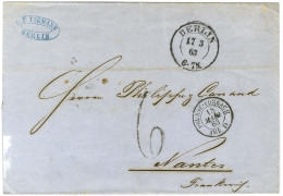 Càd BERLIN Sur Lettre Pour Nantes Taxée 6 Au Tampon. Au Recto, Càd D'entrée PRUSSE-FORBACH / AMB. D. 1863. - SUP. - Other & Unclassified