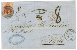 40c Belgique Obl 4 Càd ANVERS Sur Lettres Insuffisamment Affranchies Pour Paris, Taxe Tampon 8. 1863. - TB. - Other & Unclassified