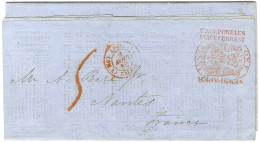 Imprimé De Londres Pour Nantes, Taxe 5 Rouge. 1852. - TB / SUP. - Autres & Non Classés