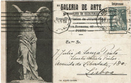 REF CTN89/2 - PORTUGAL CARTE POSTALE ILLUSTREE "GALERIA DE ARTE" LISBONNE 22/8/1929 - Lettres & Documents