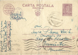 ROMANIA 1943 MILITARY POSTCARD, CENSORED, POSTCARD STATIONERY - Lettres 2ème Guerre Mondiale