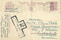 ROMANIA 1943 MILITARY POSTCARD, CENSORED, POSTCARD STATIONERY - Lettres 2ème Guerre Mondiale