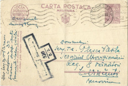 ROMANIA 1943 MILITARY POSTCARD, CENSORED, POSTCARD STATIONERY - Storia Postale Seconda Guerra Mondiale