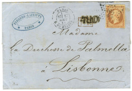 Etoile 22 / N° 23 Càd PARIS / R. DU HELDER Sur Lettre Pour Lisbonne. Au Recto, Griffe Rouge Encadrée P.P. Rouge Annulée  - Otros & Sin Clasificación