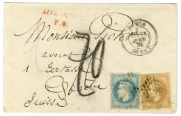 Etoile 6 / N° 28 + 29 Càd PARIS / SENAT Sur Lettre Insuffisamment Affranchie Pour Genève Taxée 70. 1870. - TB. - Autres & Non Classés