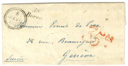 Cursive 58 / Boran Dateur B 1850 Sur Lettre Non Affranchie Pour Genève. Au Recto, Taxe Tampon 35 CS Rouge Suisse. - TB / - Sonstige & Ohne Zuordnung