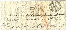 Càd STRASBOURG A PARIS, Taxe 30 DT Sur Lettre Pour Lausanne. Au Recto, Taxe 35 Suisse Au Crayon Rouge. 1859. - TB / SUP. - Otros & Sin Clasificación