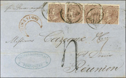 Lettre Affranchie à 4 Annas De Pondichéry Pour Saint Denis De La Réunion. Au Recto, Taxe Tampon 4. 1865. - TB / SUP. - R - Andere & Zonder Classificatie