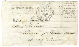 Càd PARIS / MINISTERE DES FINANCES 24 NOV. 70 (timbre Tombé Par Immersion) Sur Formule Orlandi PAR BALLON MONTE Pour Cle - Guerre De 1870