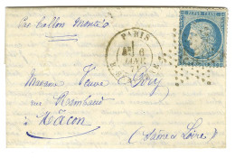 Etoile 25 / N° 37 Càd PARIS / R. SERPENTE 6 JANV. 71 Sur Lettre Avec Texte Daté De Montrouge Le 5 Janvier 71 Pour Macon. - War 1870