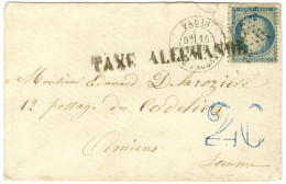 Etoile 16 / N° 37 Càd PARIS / R. DE PALESTRO 14 FEVR. 71 Sur Lettre Pour Amiens. Au Recto, Taxe 20 DT Bleue Et TAXE ALLE - War 1870