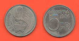 Suisse 5 Francs 1984 Birth Auguste Piccard Helvetia Switzerland Svizzera 5 Franchi 1984 Tipological Nickel Coin - Herdenking