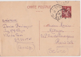 Carte Postale Entier Type Iris 1940-44 N° 431 CP1 80c Brun Sans Mention Expéditeur Cachet 1941 - Standard Postcards & Stamped On Demand (before 1995)