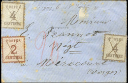 Plume / Als. N° 2 + N° 3 (2), à Coté '' Ligny Le 18 Janvier 71 '' Sur Enveloppe (déchirure) Pour Mirecourt, Au Recto Tax - Briefe U. Dokumente