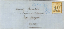 Croix Au Crayon Bleu / Als. N° 5, à Côté '' Ukange 8 12 '' Sur Lettre Pour Metz Datée Du 14 Décembre 1870. - TB / SUP. - - Briefe U. Dokumente