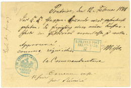 Cachet Encadré Bleu K.PR.FELD.POST / RELAIS N° 52 (Pontoise) Sur Carte De Correspondance En Franchise Militaire. - SUP. - Cartas & Documentos