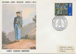 GB SPECIAL EVENT POSTMARK GURKHAS EXHIBITION NATIONAL ARMY MUSEUM LONDON 16 JAN 1972 BRITISH FORCES 1253 POSTAL SERVICE - Storia Postale