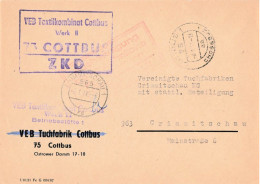 DDR ZKD Brief VEB Textilkombinat Cottbus Werk II 1971 - Zentraler Kurierdienst