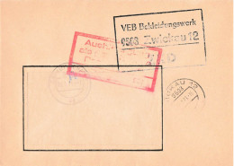 DDR ZKD Brief VEB Bekleidungswerk Zwickau 1971 - Centrale Postdienst