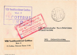 DDR ZKD Brief VEB Textilkombinat Cottbus Werk II 1971 - Central Mail Service