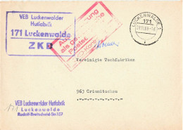DDR ZKD Brief VEB Luckenwalder Hutfabrik Luckenwalde 1969 - Zentraler Kurierdienst