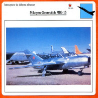 Fiche Aviation Mikoyan Gourevitch MIG 15   Avion Intercepteur De Defense Aériene  URSS  Avions - Vliegtuigen