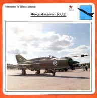 Fiche Aviation MIG 21  Mikoyan Gourevitch / Avion Intercepteur Defense Aerienne URSS Avions - Vliegtuigen