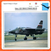Fiche Aviation Soko J 22 ORAO/CNIAR IAR 93   Avion Attaque Et Appui  Roumanie Yougoslavie  Avions - Vliegtuigen