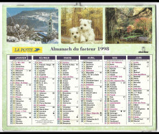 Almanach  Calendrier  P.T.T  - La Poste - 1998 -  Chien , Chat , Paysage - Andere & Zonder Classificatie