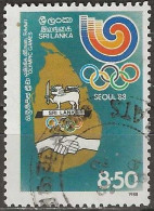 SRI LANKA 1988 Olympic Games, Seoul - 8r.50 - Map Of Sri Lanka And Logos Of Olympic Committee And Seoul Games FU - Sri Lanka (Ceylan) (1948-...)
